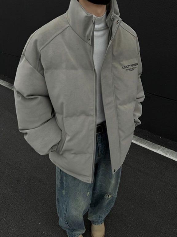 Men's Retro PU Leather Puffer Jacket: Autumn/Winter Stand Collar, Thick, Casual Street Style