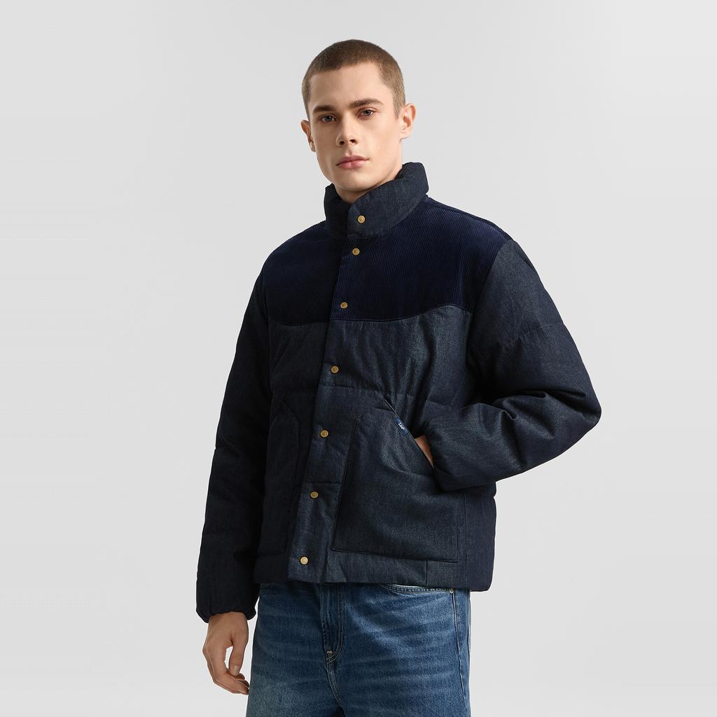 FW25 Warm Fufu Comfortable Stand Collar Spliced Fabric Design 101 Plus Warm Regular Long Sleeve Loose Casual Down Jacket LMT0110165FQ00F898L00