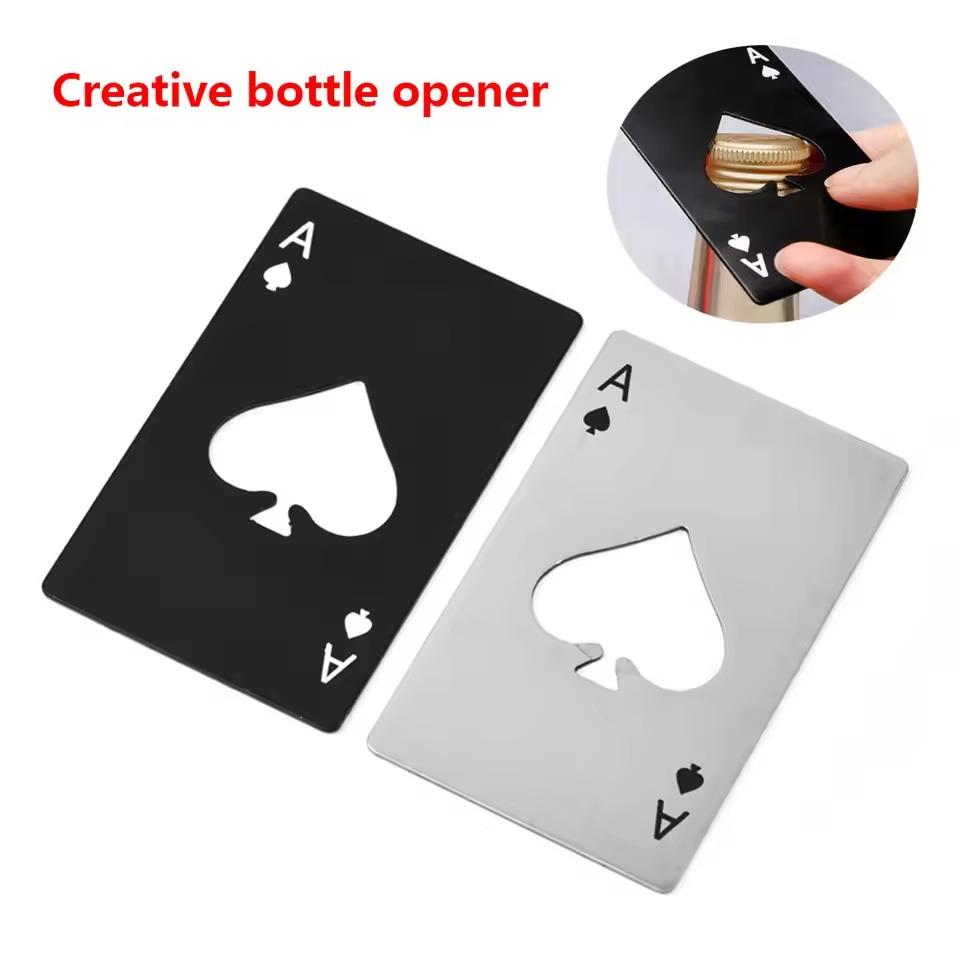 Ace Of Spades Bottle Opener,Credit Card Size Pocker Cap Opener,Portable Stainless Steel Can Opener (2 Pack Black & Silver)