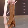 Middle Heel Ladies Knee High Shaft Shoes New In Large Size Warm Footwear Designer Luxury Spring Autumn 2024 Women's Long Boots