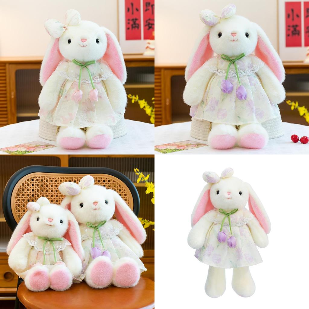 Cute Rabbit Plush Doll With Dress And Bow Decoration For Girls Childrens Gift
