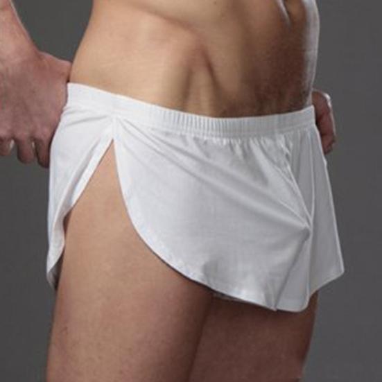 Solid Color Casual Men Elastic Waistband Split Shorts Underwear Home Sportswear