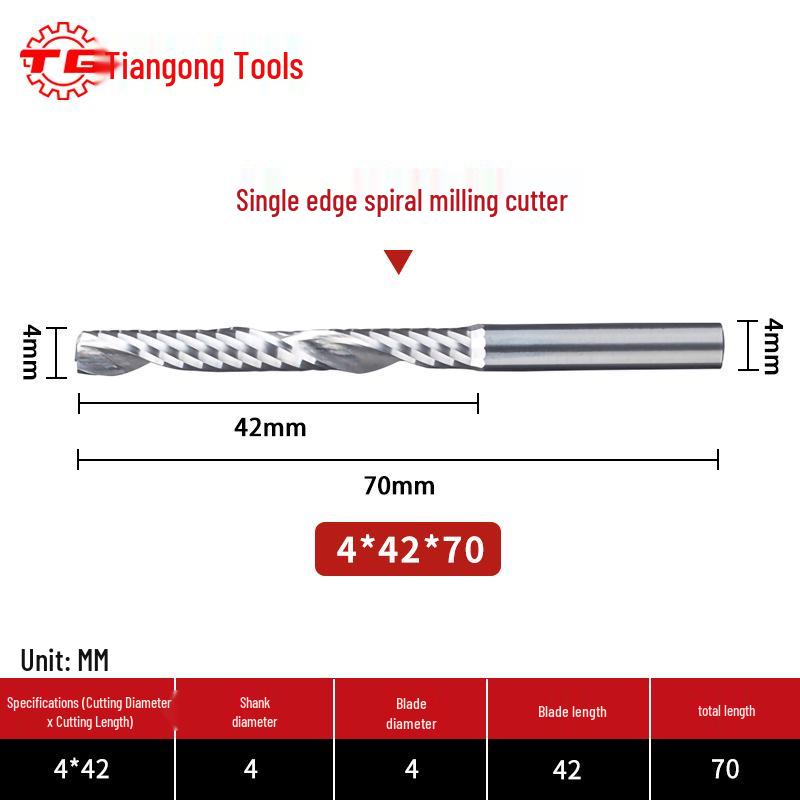 Tiangong 3.175 Engraving Knife: Single-Edged Spiral CNC Milling Cutter Tool Head