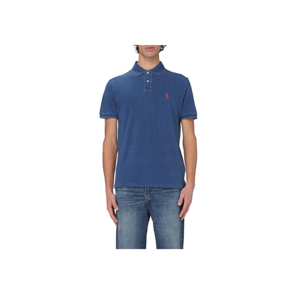 Polo Ralph Lauren Logo Embroidered Slim Fit Polo Shirt Men Tops Denim-Blue 710970582-002
