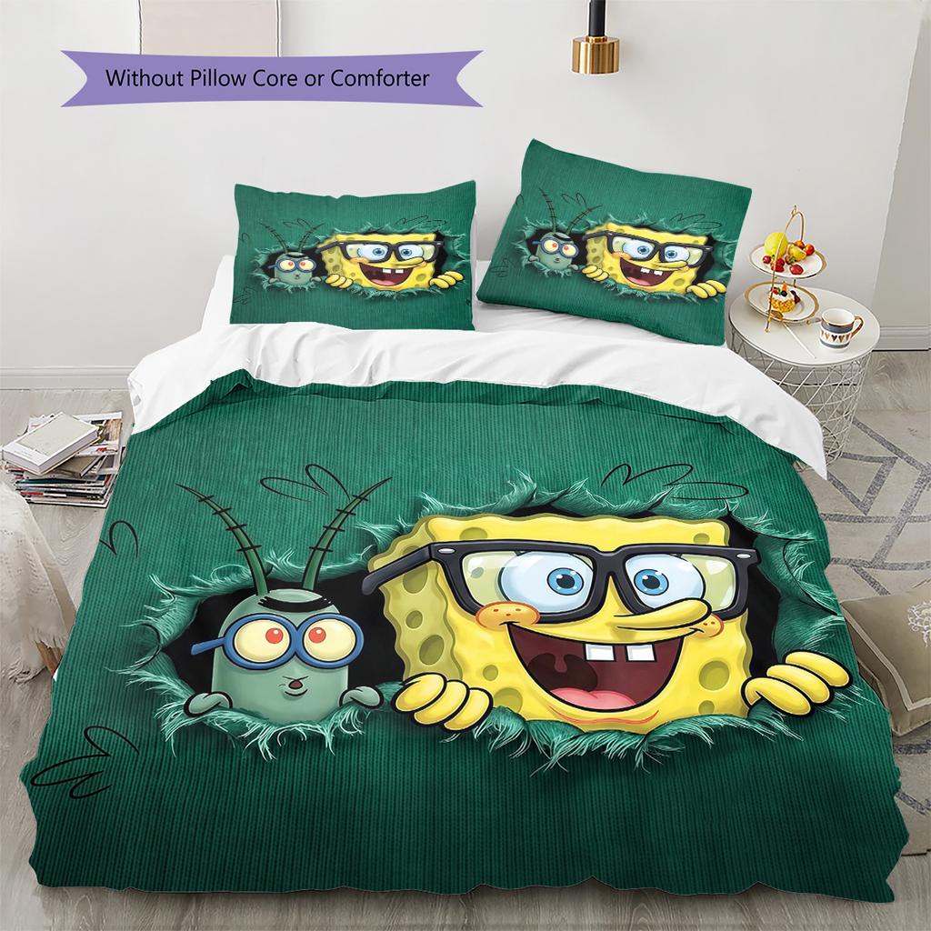 SpongeBob SquarePants2 Pattern Bedding Quilt Set  Home Decoration  Gift (1 * duvet cover + 2 * pillowcase  without core)