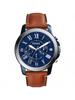 Grant Men's Chronograph Watch: 44mm Two-tone Stainless Steel Case, Blue Roman Numeral Dial, Brown Leather Strap, 50m Water Resistant FS5151