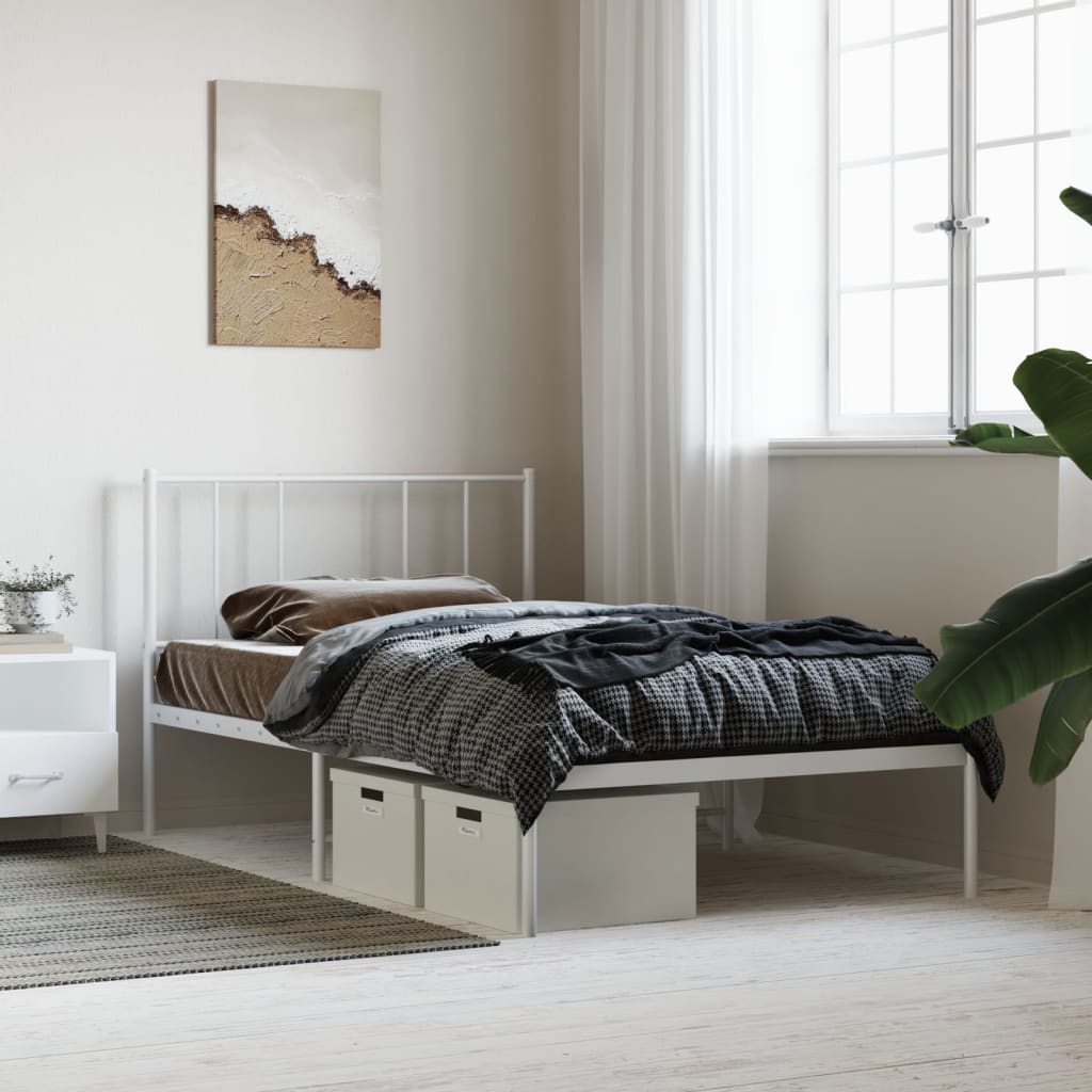 Metal Bed Frame with Headboard White 90 X 200 Cm