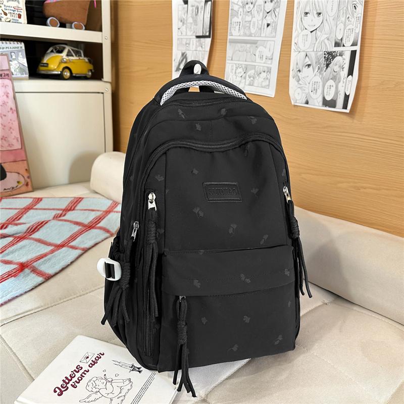 Cute Nylon Backpack for Women & Teens – Lightweight School Bag with Star Print and Decorative Tassels, Perfect for Daily Use