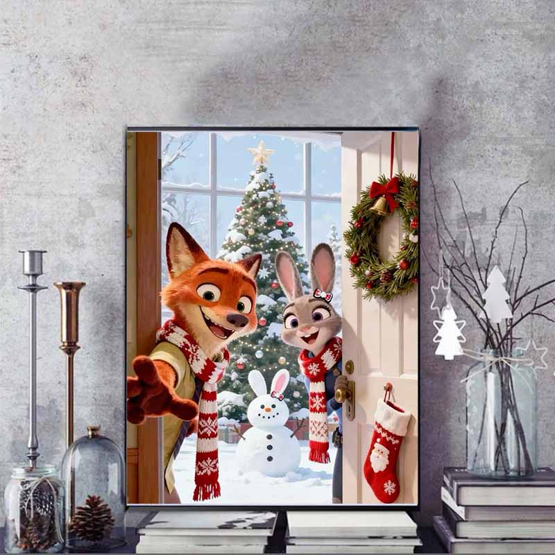 Disney Diamant Painting Nick Judy Weihnachtsthema Diamant Painting Zeichentrickfilm Kreuzstich Handgemachtes Geschenk, Heimdekoration
