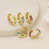 HECHENG, Enamel Dripping Oil Bohemian Style Colorful Flower Pattern Golden Earrings Neutral Women's Zircon Gift 1 Pair
