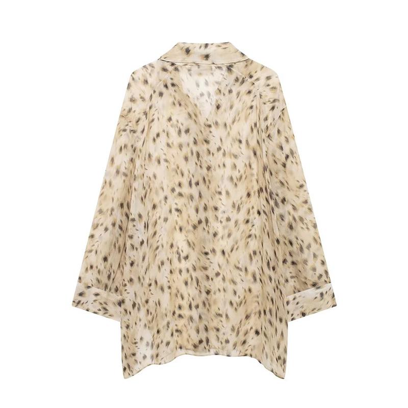Women Fashion Printed Single Breasted Blouse Vintage Lapel Neck Long Sleeves Female Chic Lady Shirts