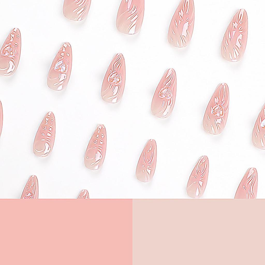 3D Stereo Wave Heart Aurora Short Pointed Wearable False Nails - Nail Art Tips