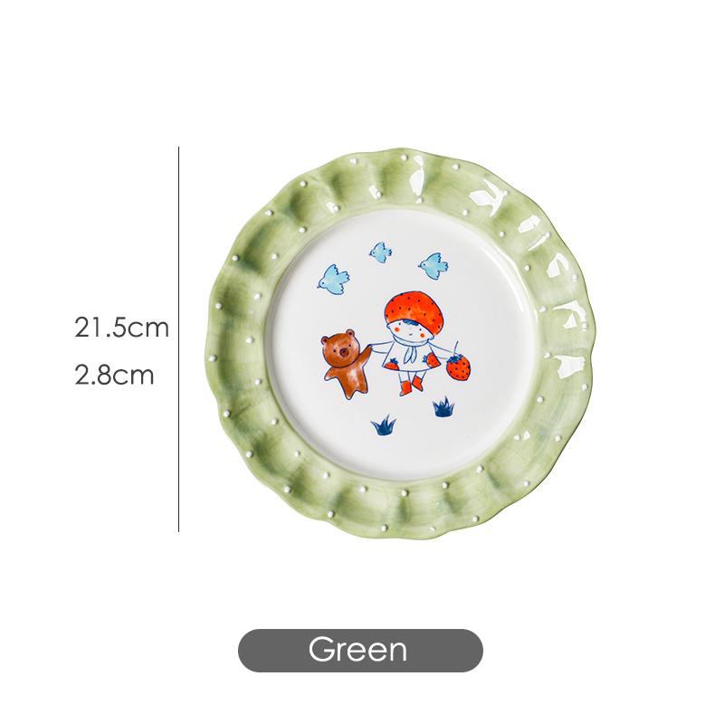 8.4inch Ceramic Dinner Plate Cartoon Strawberry Girl Cake Dessert Dishes Plates Household Dinnerware For Coffee Shop