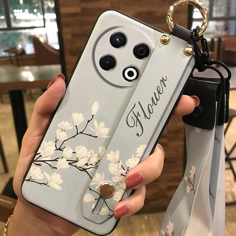 Protective Flower Phone Case For Tecno Spark30 Pro 4G/KL7 Kickstand Dirt-resistant Phone Holder Wrist Strap Back Cover
