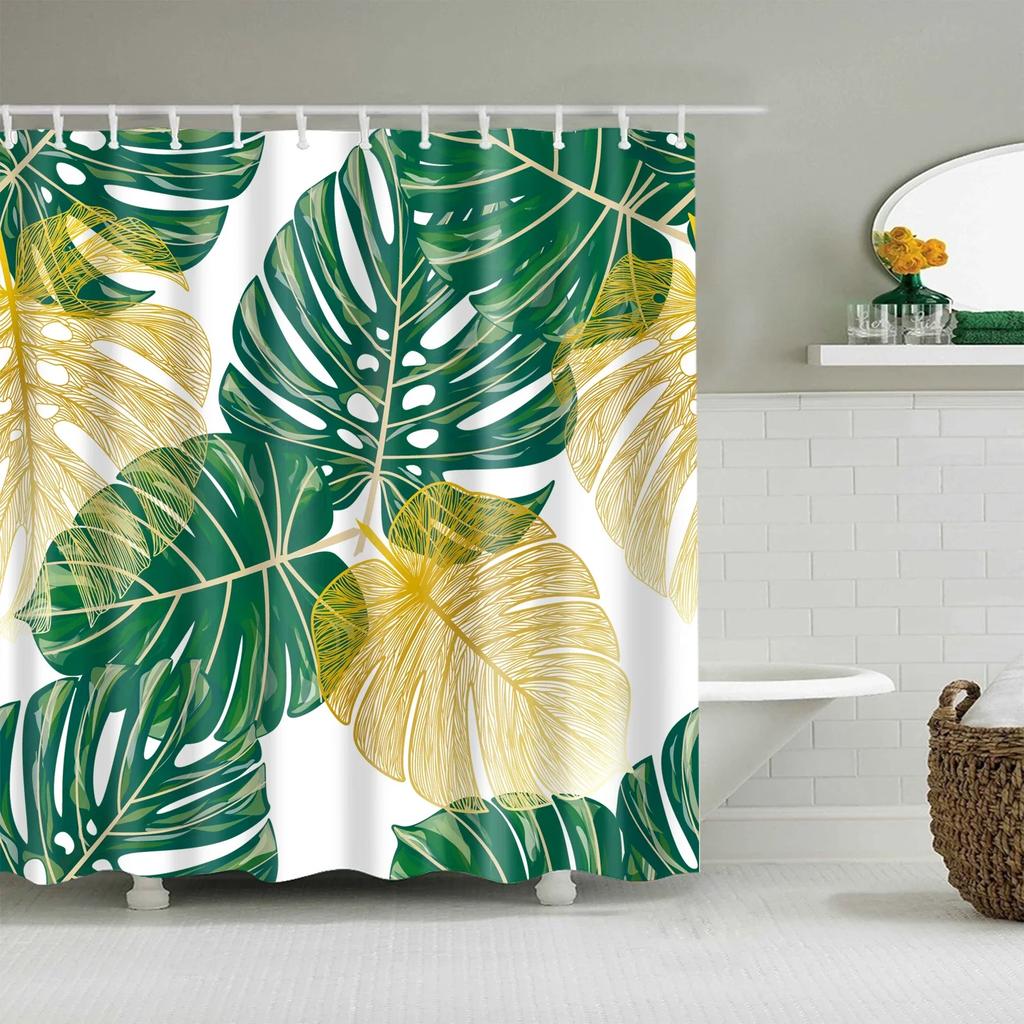Plant Flowers Trees Green Leaves Bathroom Shower Curtains Frabic Waterproof Polyester Bath Curtain With 12 Hooks