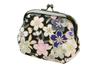 Uni Made In Futago Japanese Puffy Clasp Pouch Blossom Navy (0217-3) Seni, Japan, Chirimen, Pattern, 3.6-inch [Cherry Design, Blue]