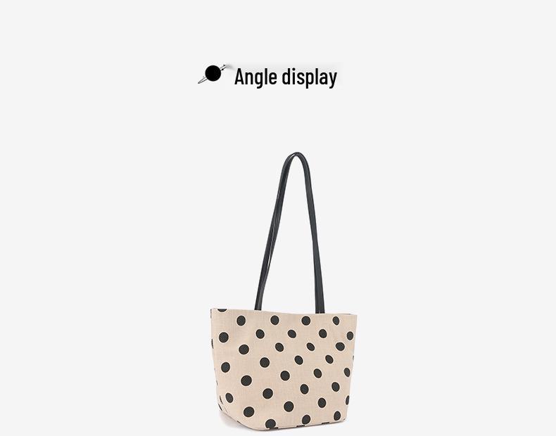 2026 Women's Korean Polka Dot Cotton Linen Tote Bag - Large Capacity Shoulder Handbag