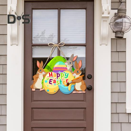 Oster-Türschild „Frohe Ostern“, Tür-Willkommensschild, hängende Dekoration für die Haustür mit Seil für Wand, Zuhause, drinnen und draußen, Frühlingsdekor