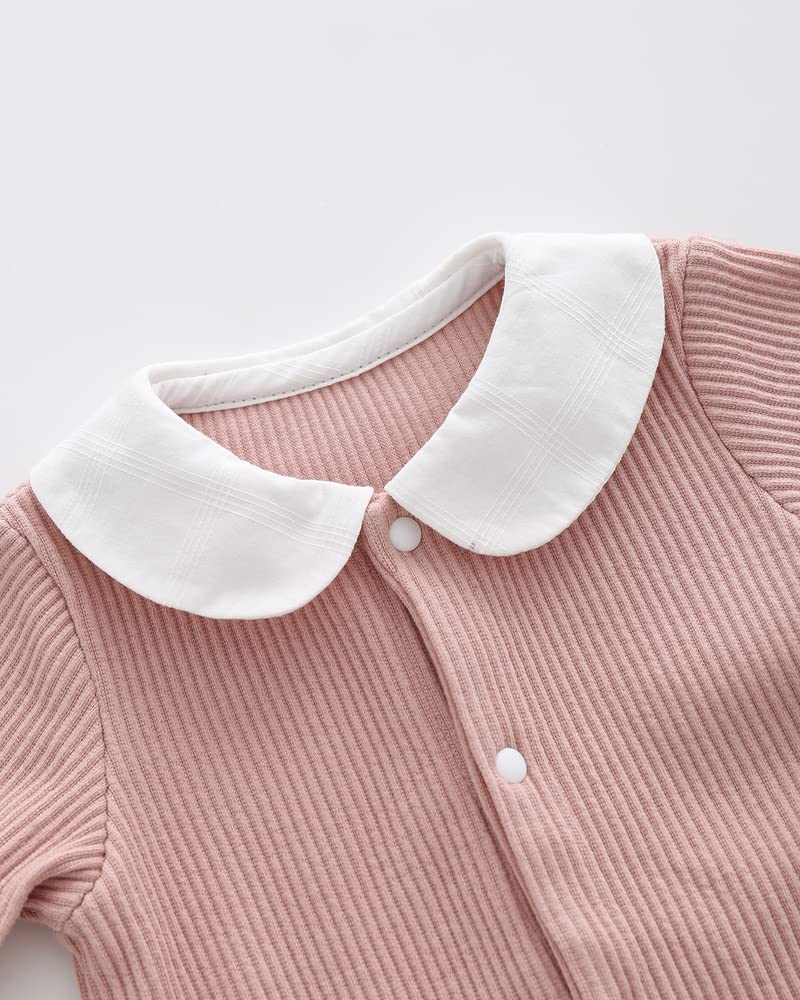 Roupa de Bebê Macacões de Manga Comprida Meninas Primavera Outono Macacão Recém-Nascido Pijama Recém-Nascido Preparação para o Nascimento Roupa Íntima Jacquard Gola Simples Rosa 12M