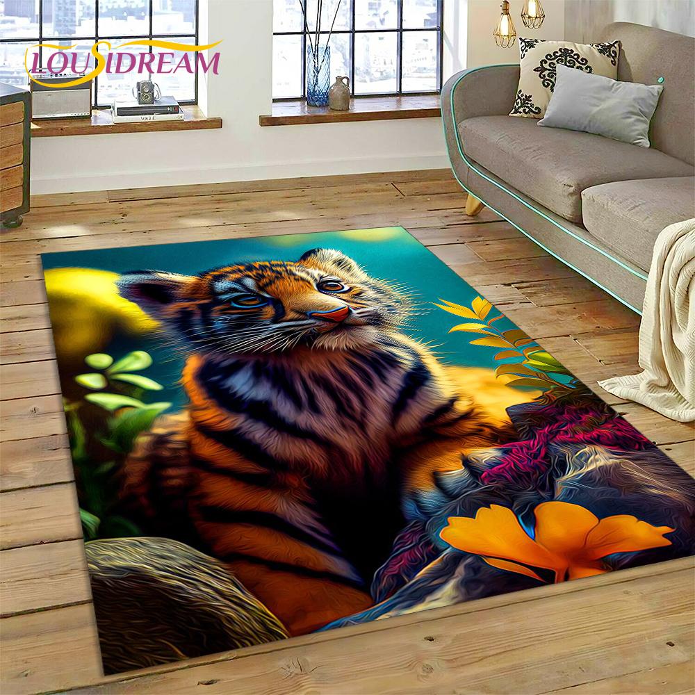 3D Beast Tiger Lion Animal Wildlife Cartoon Carpet Rug for Home Living Room Bedroom Sofa Doormat Decor,kid Area Rug Non-slip Mat