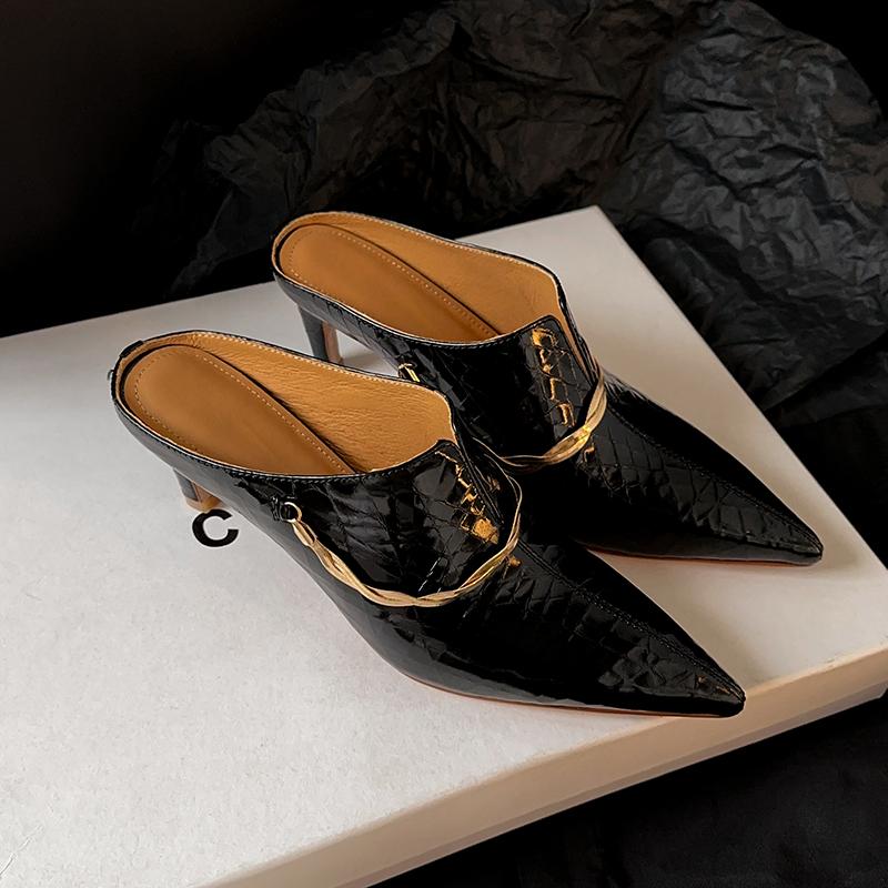 Fashion Women's Slipperrs Luxury Elegant Genuine Leather Casual for Women Trend 2025 Comfortable Pointed Toe Outdoor Wedge Heel Shoes