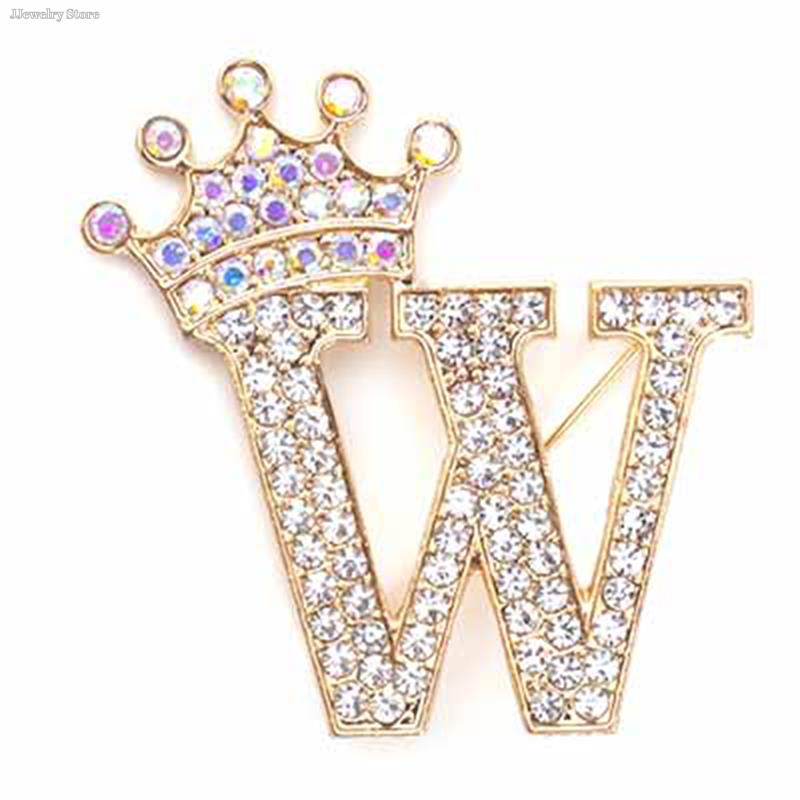 New 26 Letters A-Z Brooch Rhinestones Crystal Gold Color English Alphabet Metal Pins Cute Jewelry Accessories Christmas Gift