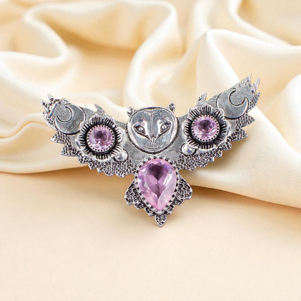 Rosa Morganit Edelstein Silberanhänger, 925 Sterlingsilber Designeranhänger, Juni Geburtsstein Geschenk, Partywear Damenschmuck JCP-8-11