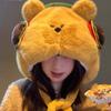 MIND BOY Cute Burger Bear Plush Hat Female Warm Big Head Circumference Show Face Small Ear Protection Lei Feng Hat