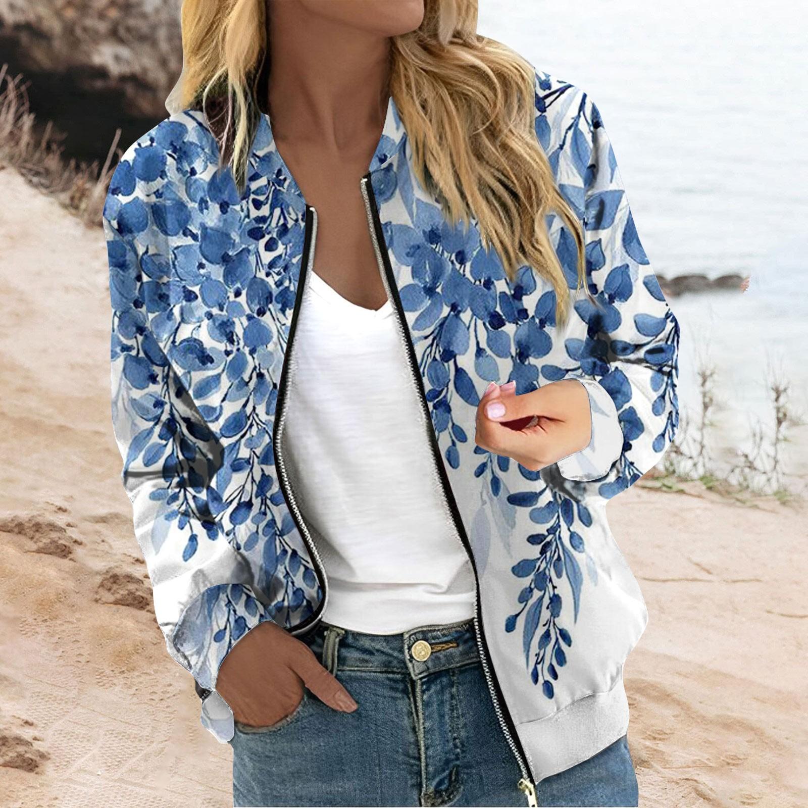 

Женская верхняя одежда с длинным рукавом и принтом, повседневные топы на молнии, кардиган, рубашка, тонкая куртка для женщин M
