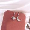 Korean S925 Silver Star & Crescent Asymmetrical Earrings