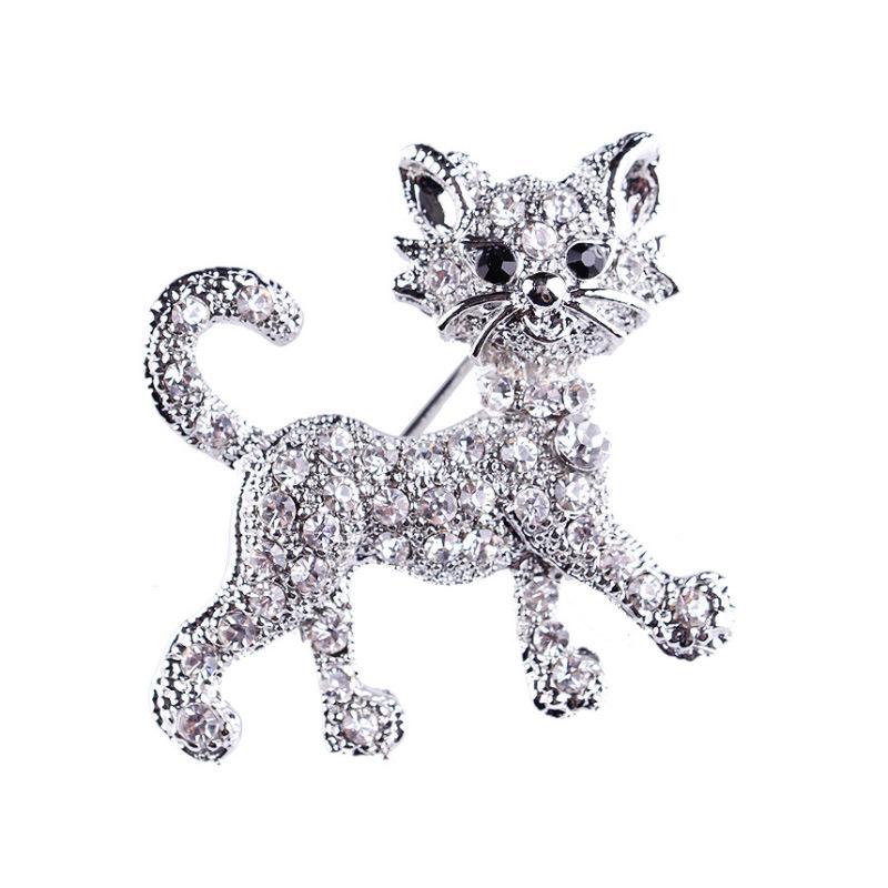 Korean Style Alloy Rhinestone Cat Brooch - Women's Fashion Accessory