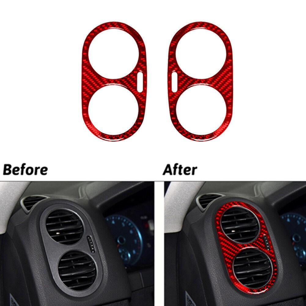 Red Carbon Fiber Side Air Vent Outlet Cover Trim For Volkswagen Tiguan 2013-2017