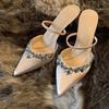 Modern High Heel Pointed Toe Sandals Women Summer Thin Heel Apricot Crystal Design Office Shoes Woman  Party Shoes