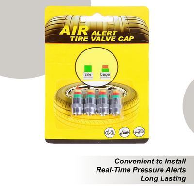 Tire Pressure Valve Caps 4 Pieces Sensor Alert Tire Pressure Gauge Valve Caps For Long-Distance Travel Motorcycle Truck SUV