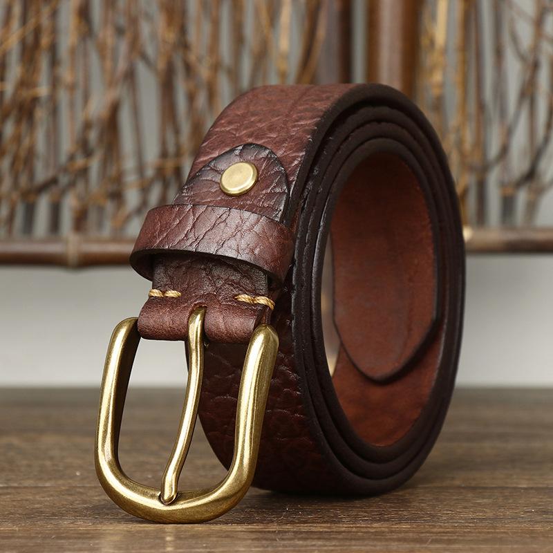 Thickened First Layer Cowhide Embossed Bison Leather Pattern Belt Men'S Genuine Leather Pin Buckle Retro Men'S Jeans Belt