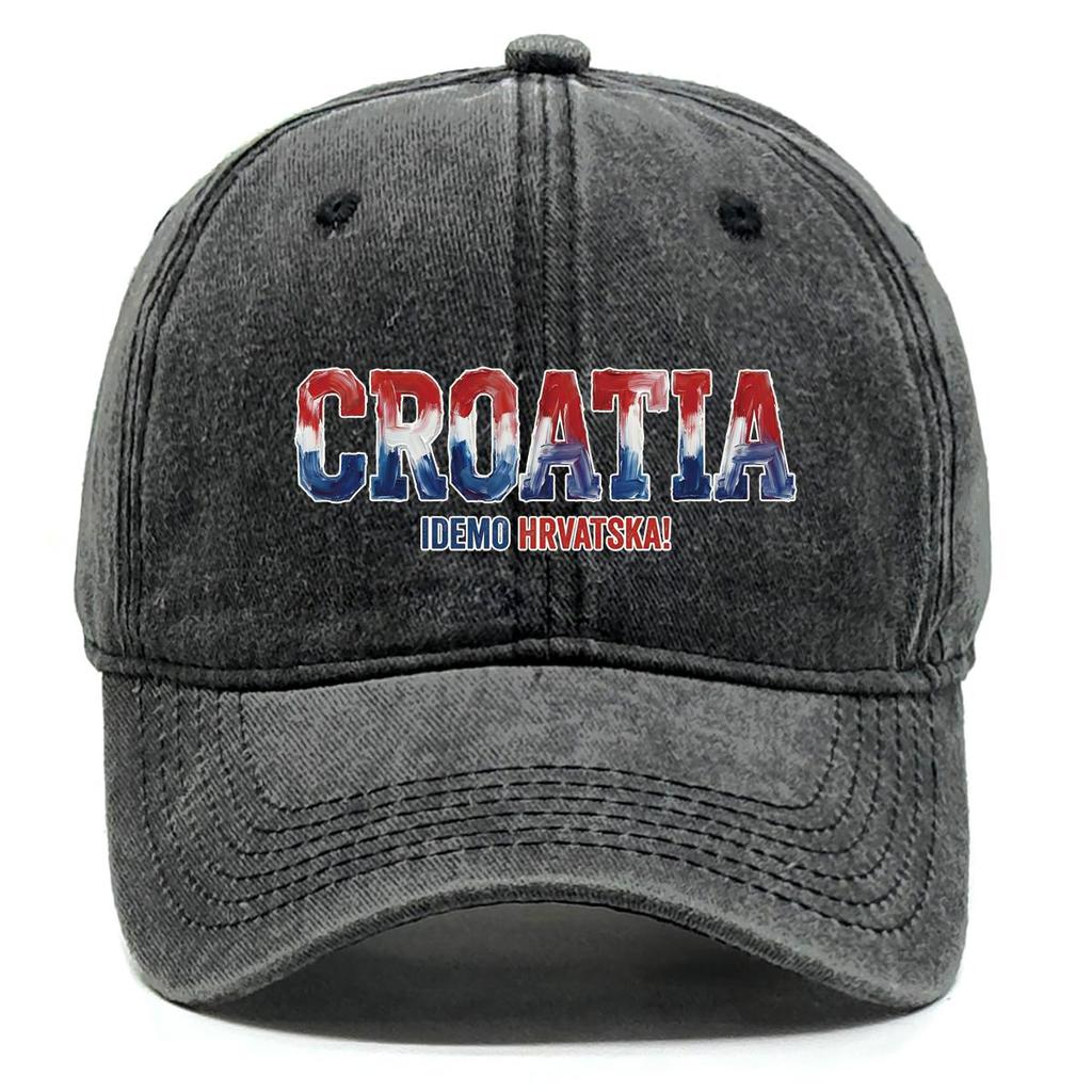 Snapback Baseball Cap With "CROATIA" "IDEMO HRVATSKA" Flag Printed , Adjustable Snapback Baseball Cap Retro All-season Hip Hop Leisure Dad Hat