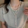 Diamond-encrusted Flower Geometric Pearl Necklace Temperament Light Luxury Sweater Chain French Retro Necklace Autumn and Winter