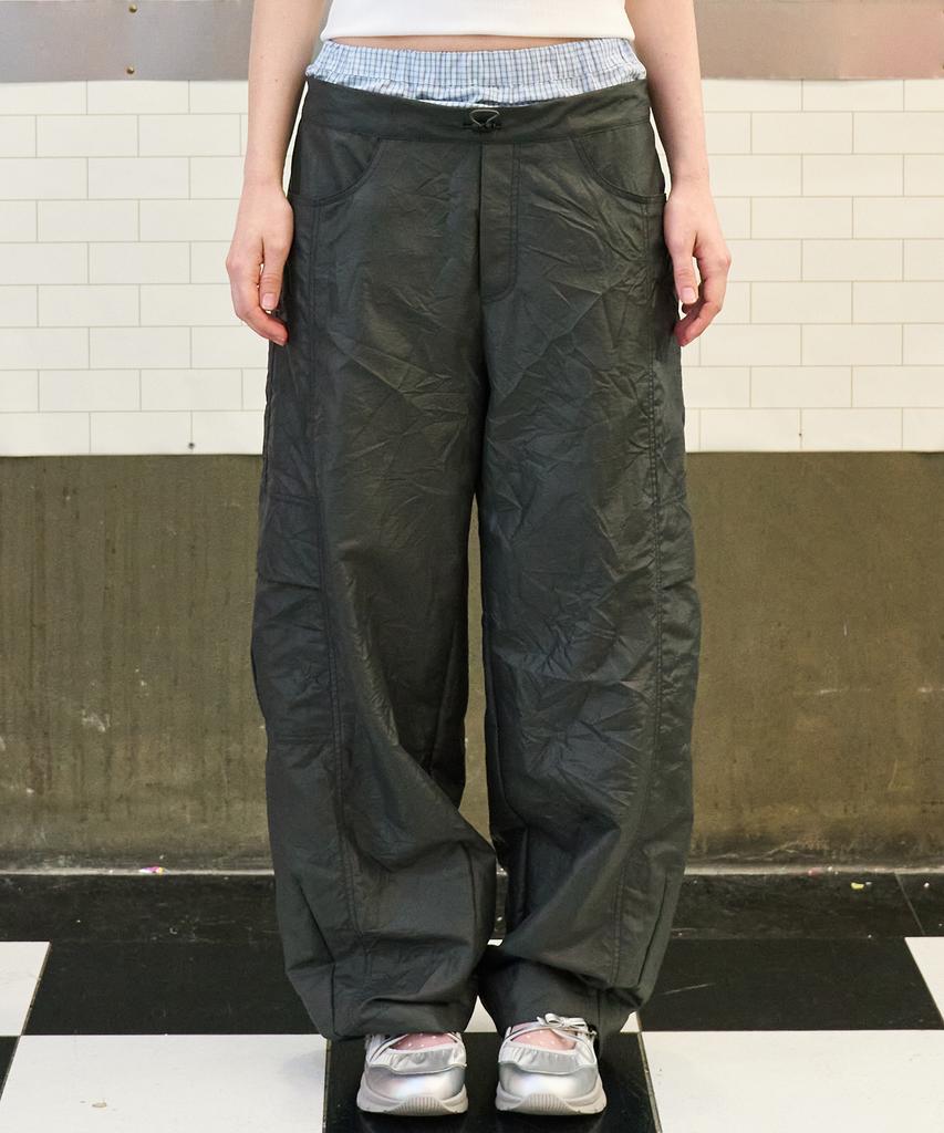 MADPINK Check Layered Nylon Pants Blue