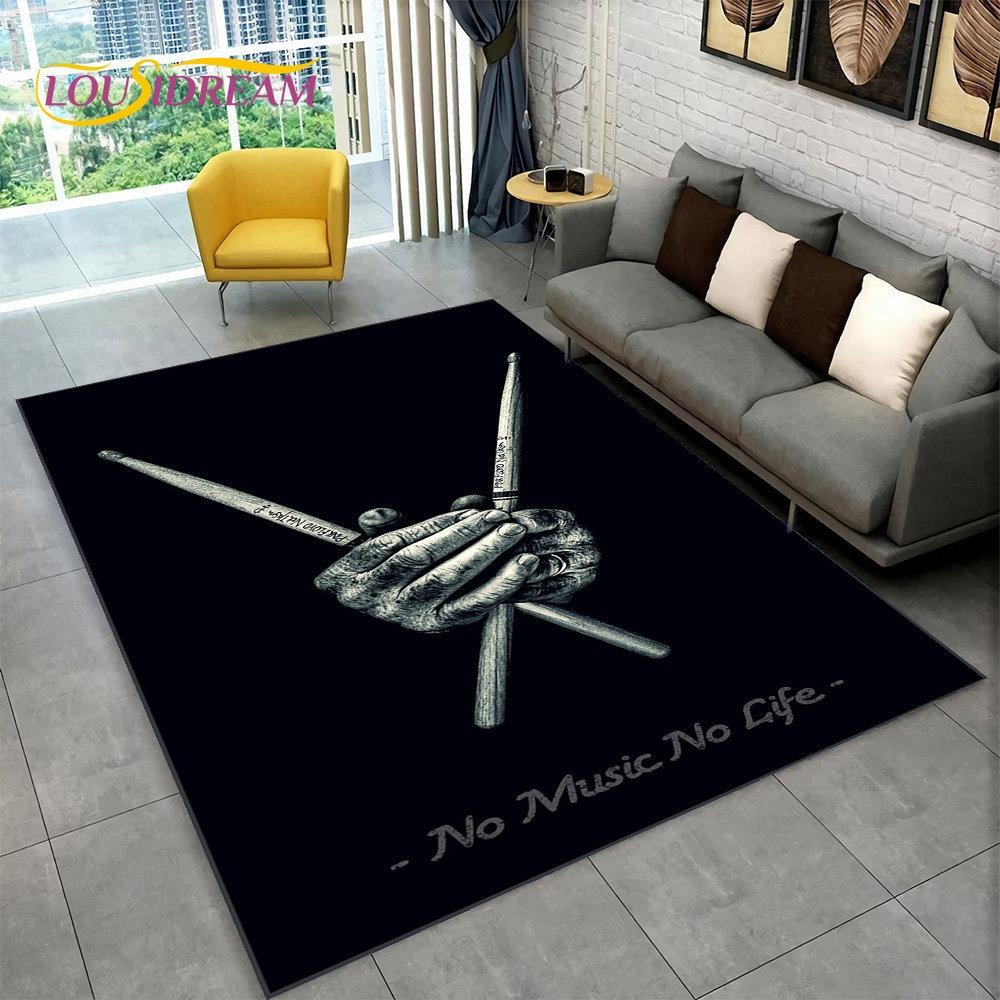 3D Drum Kit Music Instruments Area Large Carpet Rug for Home Living Room Bedroom Doormat DecorArea Rug Carpet Non-slip Floor Mat