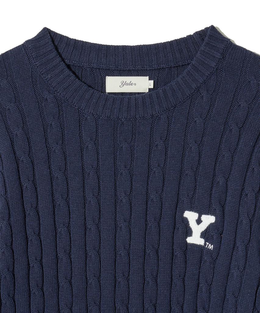 YALE Y Logo Cable Round Knit Navy