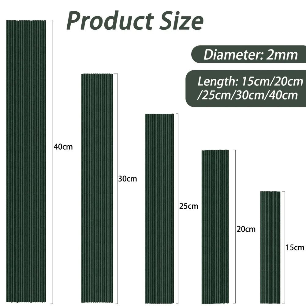 100Pcs/lot 15/20/25/30/40cm Artificial Green Flower Stems DIY Floral Material Wire Stem Handmade Flexible Iron Garden Accessoies