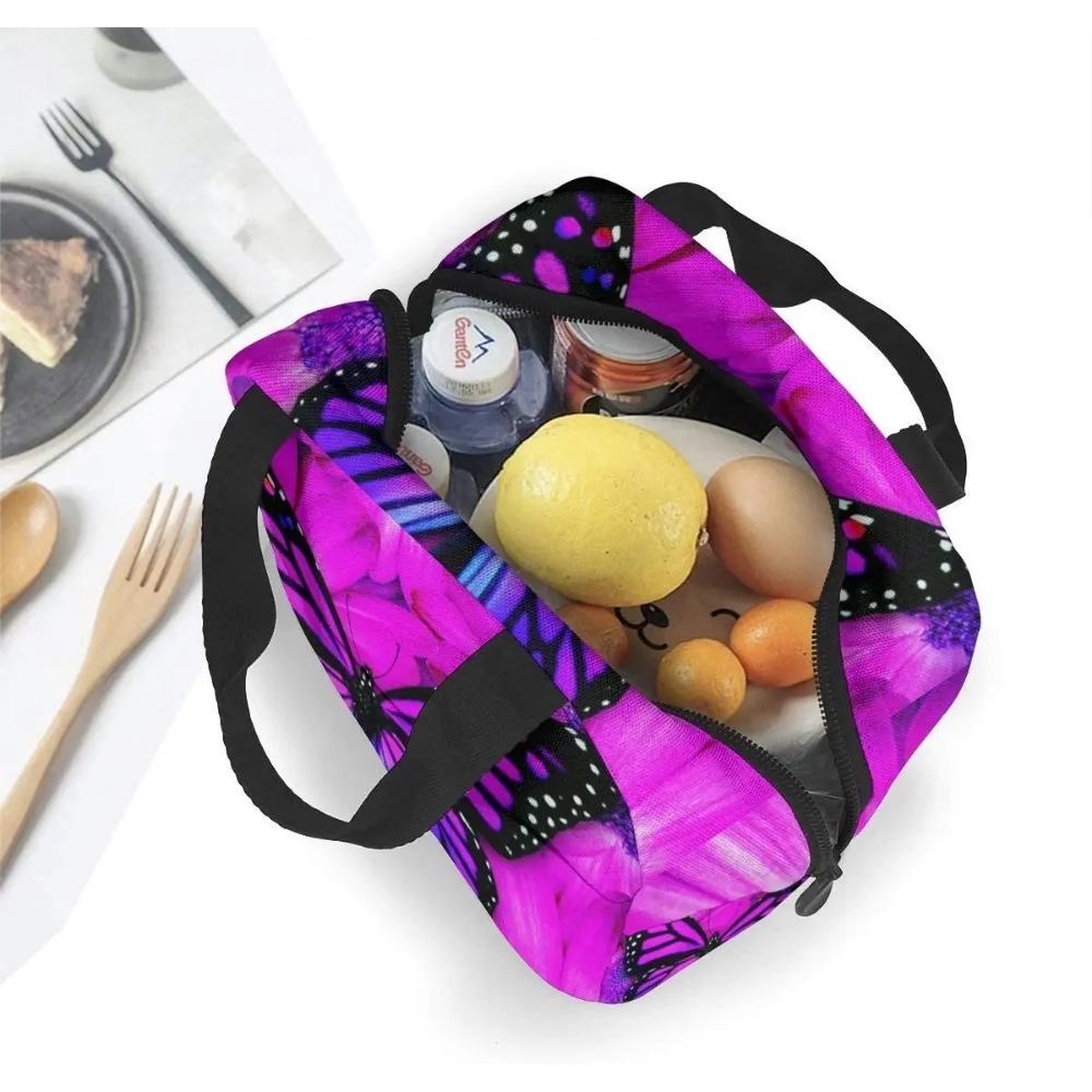 Purple Butterfly Insulated Lunch Bag Leakproof Cooler Lunch Box for Women Reusable Thermal Tote Bag for Work School Picnic Beach