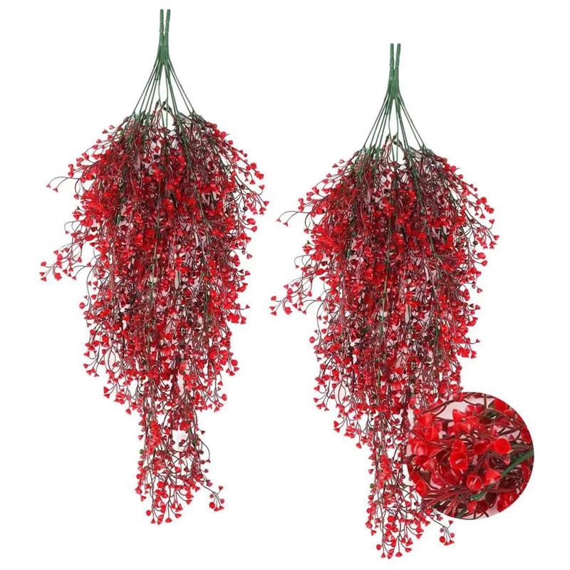 80cm Artificial 5Forks Artificial Vine Plants Wall Hanging Simulation Greenery Fake Hanging Plants Vine Diy Home Outdoor Decor 1Pcs красный
