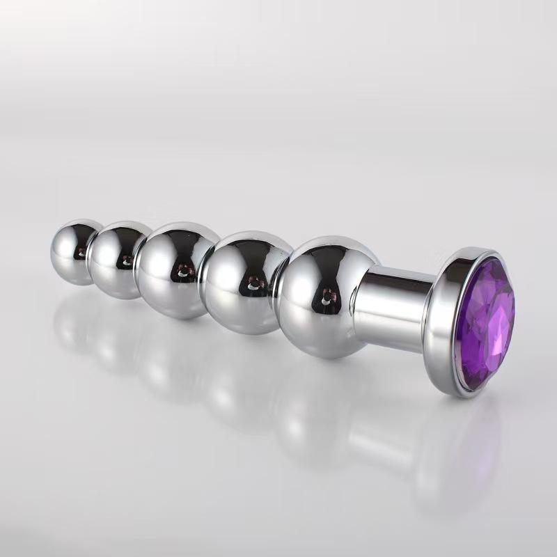 Tapón anal de acero inoxidable para masaje de próstata, con 5 bolas, juguetes sexuales para hombres, mujeres y homosexuales, tapones anales de metal