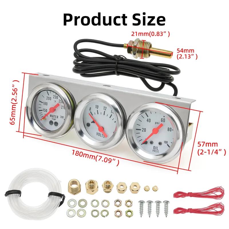 52mm Water Temperature Gauge 3in1 Car Chrome Oil Pressure Gauge Voltmeter Voltage Meter Triple Gauge + Bracket Kit ized