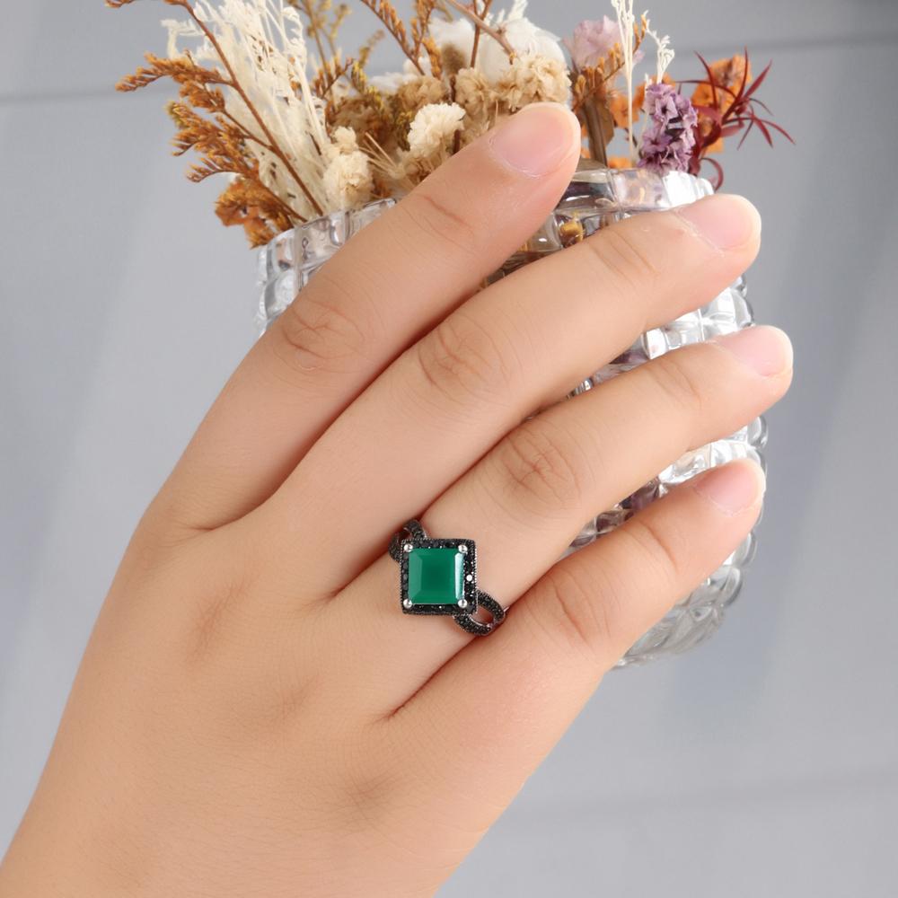 Design pătrat Agat verde natural piatră prețioasă inel Elegant și nobil argint sterling 925 bijuterii fine pentru femei cadou de ziua de naștere