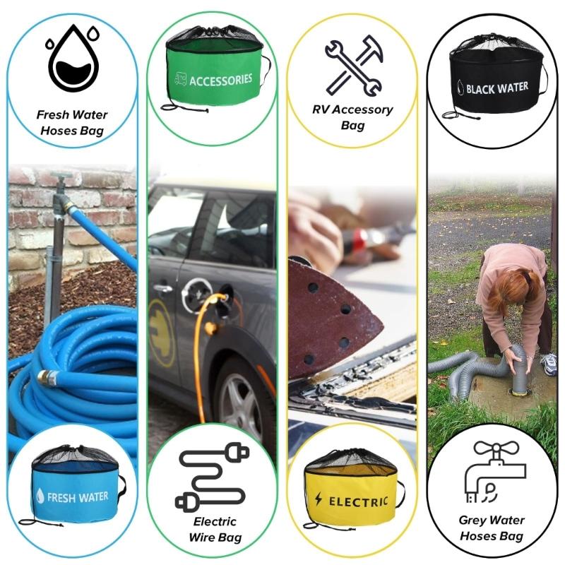 Camper Organizer Tasche für Schläuche Kabel 4 Farbabschnitte Wasserdicht Oberes Netzfach Camper Aufbewahrungslösung