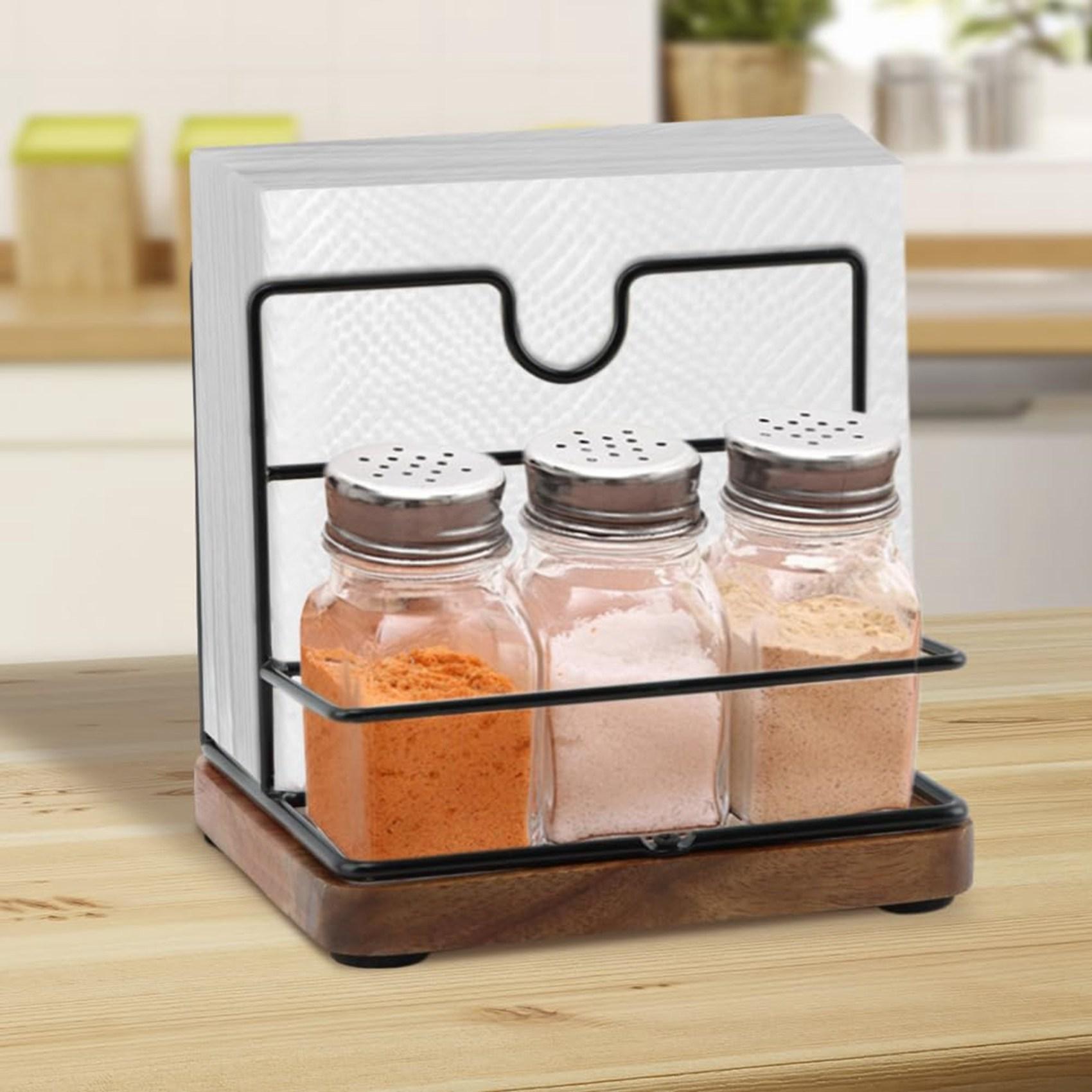 

2X Rustic Napkin Holder For Salt And Pepper Shakers,Napkin Salt And Pepper Holder For Table,Metal Napkin Holder