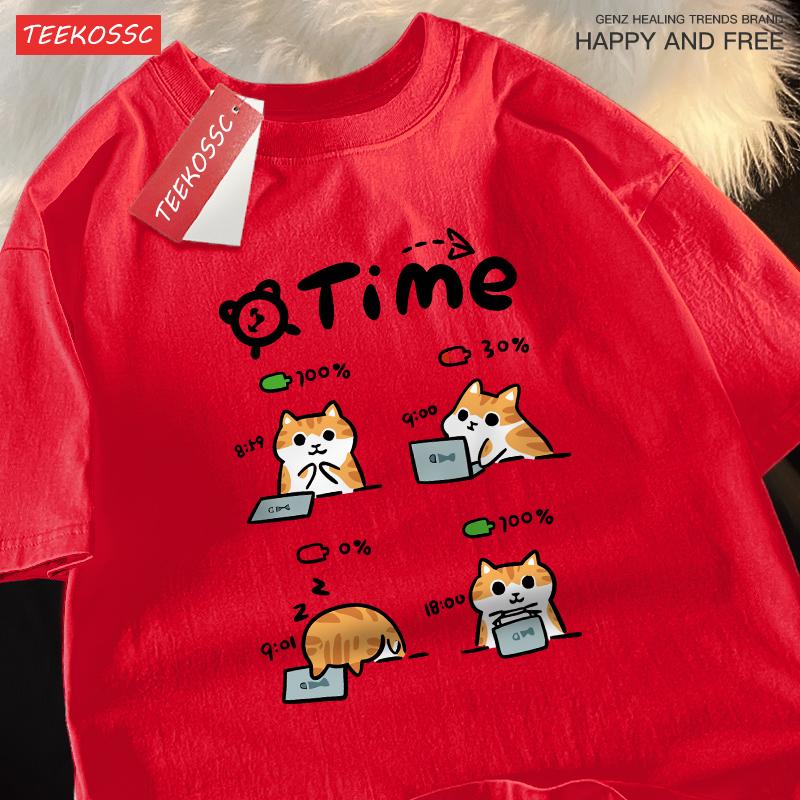 

A Day When The Working Cat S Battery Is Low Print Mens T Shirt Hip Hop All-Match T-Shirt Casual Cotton Clothes Loose Summer Tops S