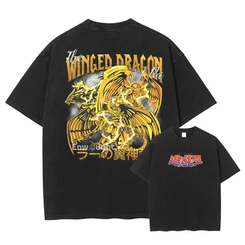 Yu Gi Oh T-Shirt Anime Manga Vintage Washed Tees Tops Sommer Übergroß Kurzarm Baumwoll-T-Shirt Mann Unisex Casual Streetwear